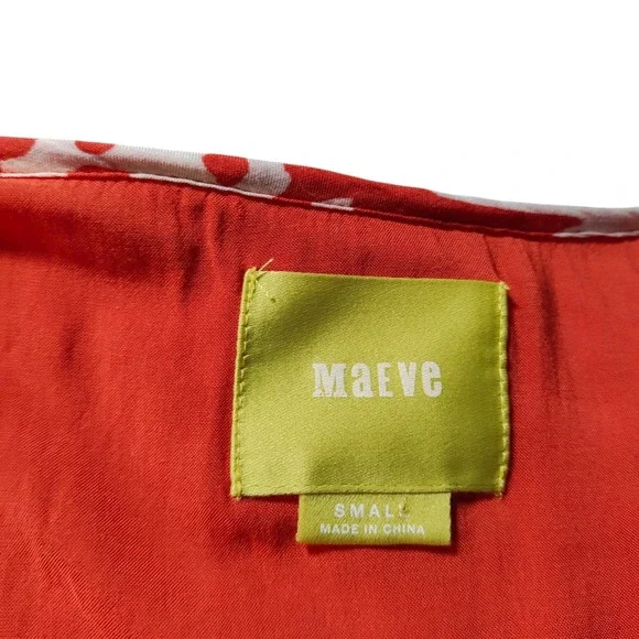 Maeve x Anthropologie Orange White Bird Print Cap Sleeve Dress Rayon Size Small - Picture 11 of 13